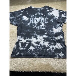 AC/DC High Voltage Graphic Tie Dye T-Shirt Mens 2XL Black White Rock Band Tee